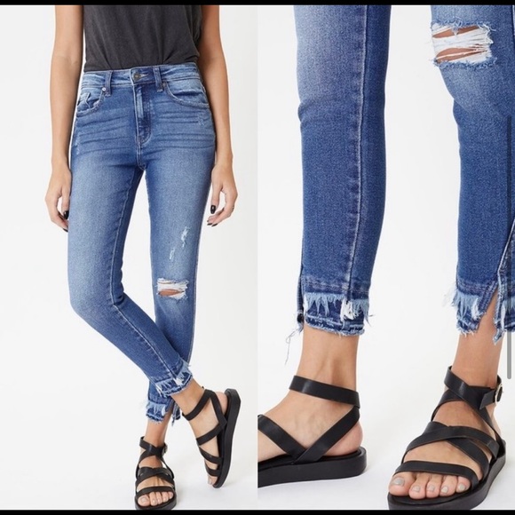 Kancan Distressed Skinny Denim Overalls
